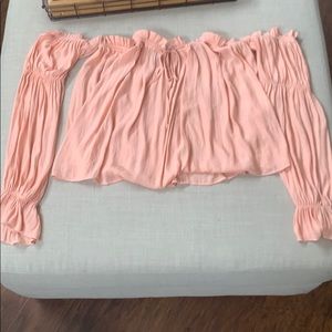 Salmon cold shoulder long sleeve blouse